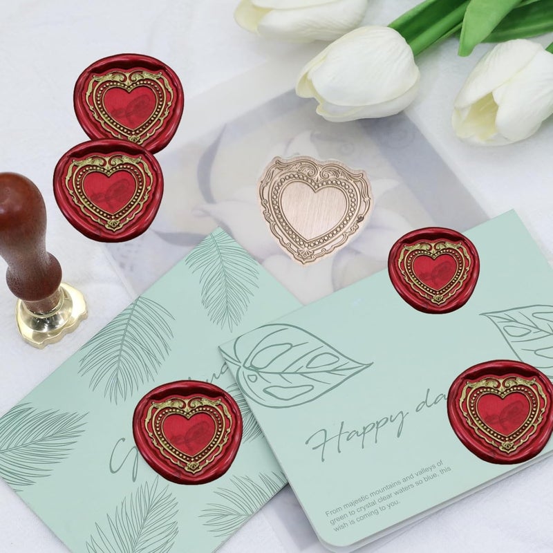 Atopbb Romantic Vintage Embossed Frame Wax Seal Stamp - Heart 3D Relief Photo Frame Seal Stamps with Wood Handle, Retro Sealing Wax Stamp for Wedding Invitations, Scrapbooking, Letters(F16) - Image 5